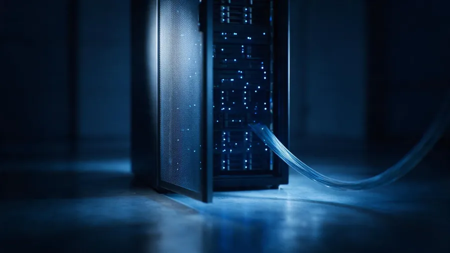 Rack de servidores on-premise con testigos azules